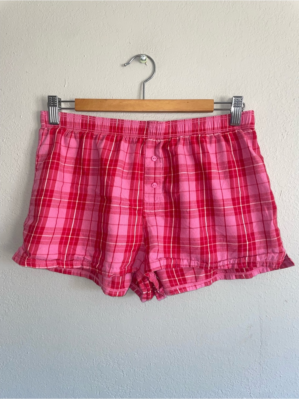 PINK Victoria's Secret Pink and Red Plaid Cotton Sleep Shorts